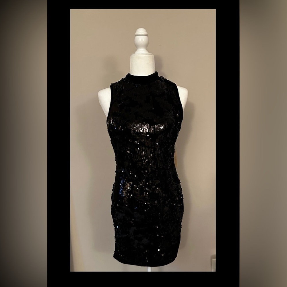 Gorgeous Black Sequin and Velvet Bodycon Mini Dress size Small